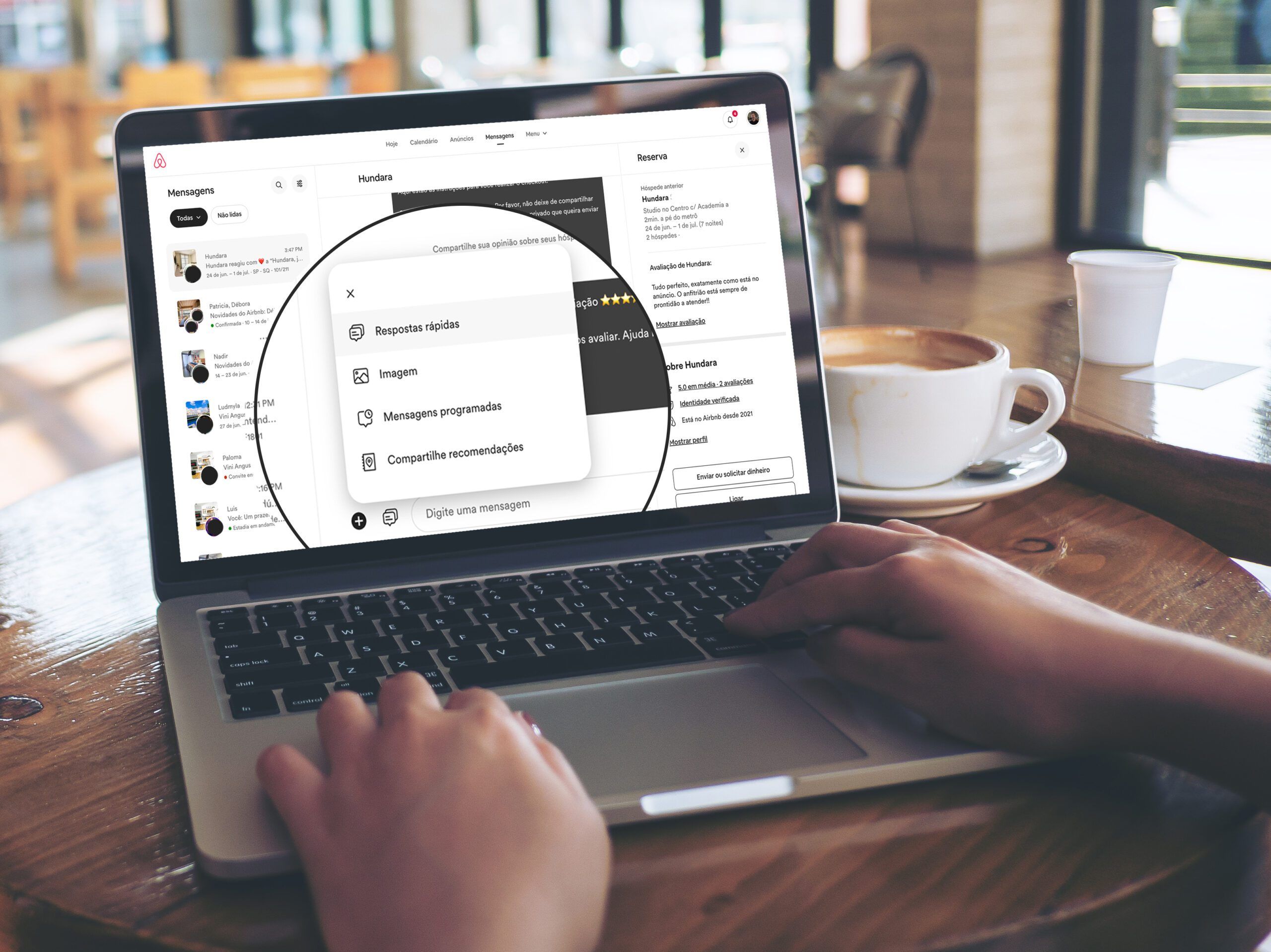 Respostas rápidas e mensagens programadas do Airbnb